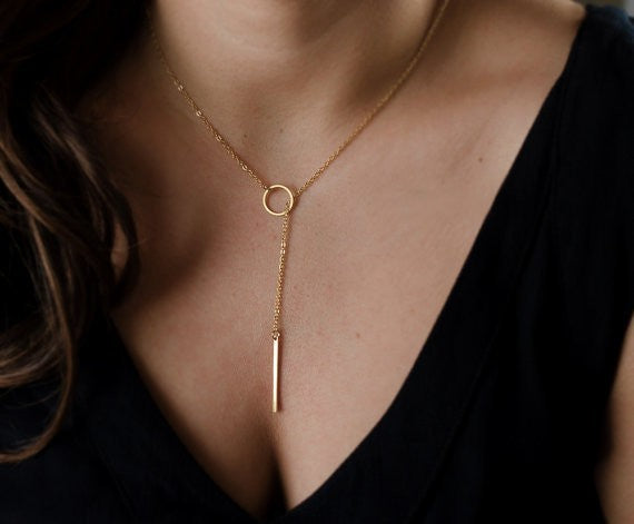 Hfarich NEW Dainty Gold Color Necklaces Pendants Minimalist Simple Necklace Circle with Bar Long Necklace Jewelry Dropshipping - 64 Corp