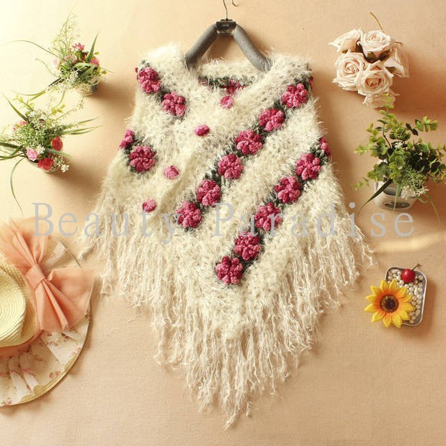 Handmade Crochet Sweaters 2018 Spring Women Mohair Rose Floral Hollow Out Batwing Tassel Wrap Swing Cardigan femininas 5086 - 64 Corp
