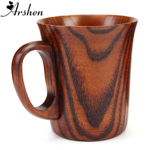 Arshen 300ml Primitive Drinking Mug Handmade Wooden Mug Natural Tea Coffee Beer Drinkware Mug Travel Teaware Kitchen Office Gift