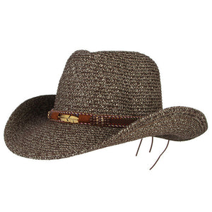 Vintage Western Cowboy Hat For Men Women Summer Straw Hats Alloy Feather Beads Cowgirl Jazz Cap Wide Brim Sun Caps Sombrero - 64 Corp