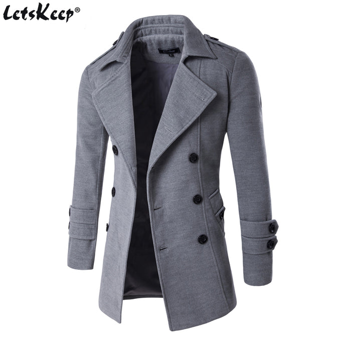 Letskeep NEW Men's Spring Autumn Overcoat for man wool & blends double breasted peacoat trench coat men Slim fit, ZA193