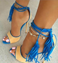 Women Chic Fuchsia Suede Fringe Sandals Concise Ultra High Heels Lace-up Tassel Shoes Rose Red Yellow Cross Tied Dress Pumps - 64 Corp