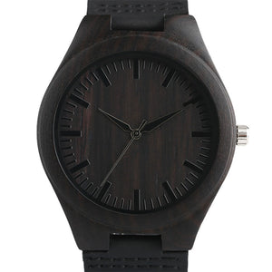 Top Men's Wooden Watches High Quality Black Handmade Natural Wood Bamboo Quartz-watch No Number Face Chic Second Hand Clock Male - 64 Corp