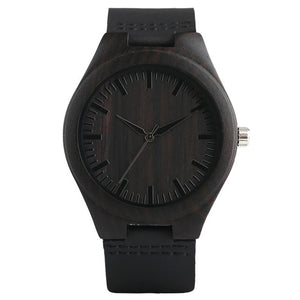 Top Men's Wooden Watches High Quality Black Handmade Natural Wood Bamboo Quartz-watch No Number Face Chic Second Hand Clock Male - 64 Corp