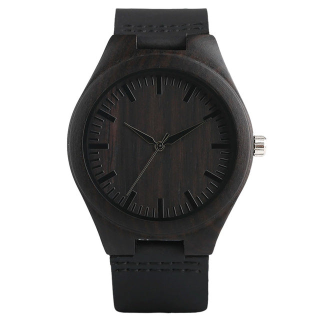 Top Men's Wooden Watches High Quality Black Handmade Natural Wood Bamboo Quartz-watch No Number Face Chic Second Hand Clock Male - 64 Corp
