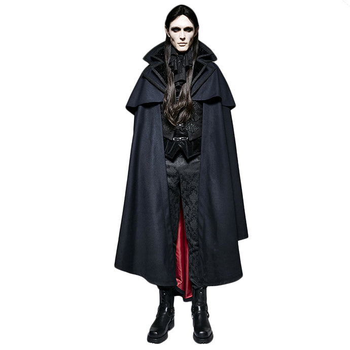 Gothic Vampire Count Woven Mens Blue Cape Poncho Coat Stand-Collar Fake Two-Piece Vest Sleeveless Cape Outside The Cloak - 64 Corp