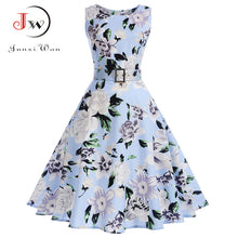 Vestidos Vintage Dress Summer Floral Print Sleeveless Party Dresses 50s 60s Elegant Rockabilly Sexy Pin Up Dress with Belt - 64 Corp