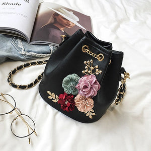 2018 New Fashion Trend Women Handbag PU Leather Bucket Shoulder Bag Chain Flowers Crossbody Bag Female Chic Hand Bags - 64 Corp