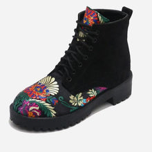Spring Fashion Flower Embroidery Lace Up Ankle Boots - 64 Corp