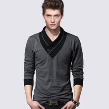 2018 New Plus Size Mens Autumn Casual T-shirt Fashion Slim Long Sleeve V Neck T Shirt Button Decorating Tees / Tops V-neck - 64 Corp