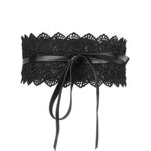 Fashion Black/White Belts For Women Faux Leather Lace Wide Belt Female Bowknot Weaving Belt Boho Waist Band ceinture femme - 64 Corp