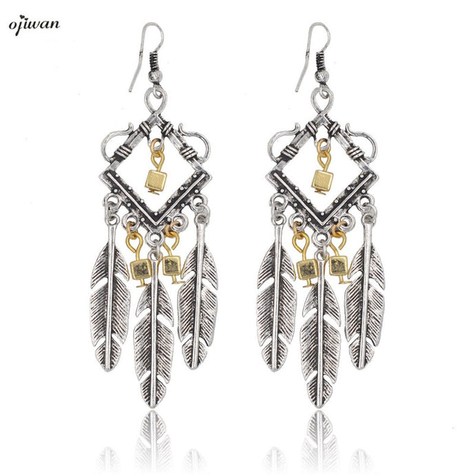 aritos Tribal Earrings Women Jewelry Gypsy Earrings Hippie Boho Chic Indian American Feather Chandelier Earrings Cowgirl - 64 Corp