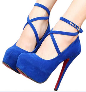 2018 Shoes Woman Pumps Cross-tied Ankle Strap Wedding Party Shoes Platform Fashion Women Shoes  High Heels Suede ladies shoes - 64 Corp