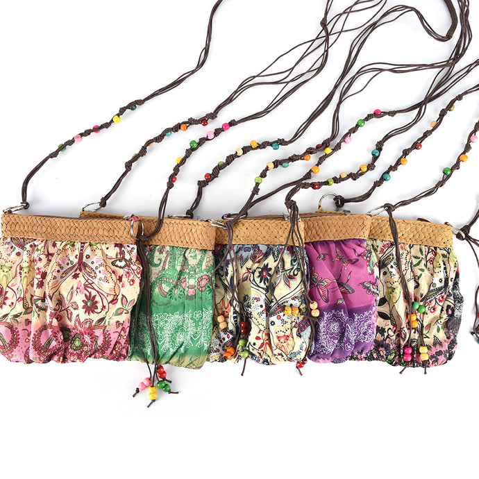 2017 New Boho Bohemia Exotic Floral Straw Weave Strap Cloth Handbag Beach Messenger Bag Small Crossbody Bags 5Colors - 64 Corp