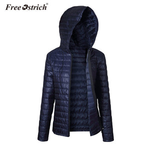 Free Ostrich Jacket Women Autumn Winter Hooded Warm Zipper 2018 Black Coats Long Sleeve Solid Parkas Coat L0530