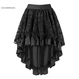 Charmian Women's Steampunk Gothic Vintage Skirt Black Floral High Low Skirt Sexy Wedding Party Lace Skirt with Zipper - 64 Corp