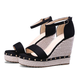 High Heels Shoes Ankle Strap Wedges - 64 Corp