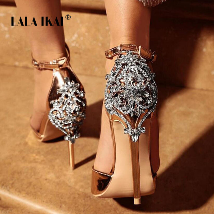 LALA IKAI Women Crystal Glitter Sandals Pump 2018 High Heels 11CM Sandals Lady Chic Cover Heel Party Sexy Shoes 014C1195 -4 - 64 Corp