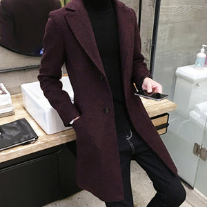 Helisopus Men's Thick Wool Trench Coat Men Long Casual Coats Lapel Collar 2018 Spring Autumn Overcoat Plus Asian Size M-5XL
