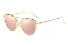 TOYEARN Fashion Vintage Ladies Cat Eye Sunglasses Women Men Brand Designer Rose Gold Twin-Beam Mirror Sun Glasses For Female - 64 Corp