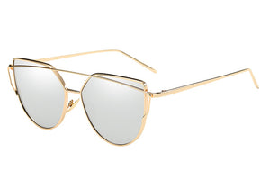 TOYEARN Fashion Vintage Ladies Cat Eye Sunglasses Women Men Brand Designer Rose Gold Twin-Beam Mirror Sun Glasses For Female - 64 Corp