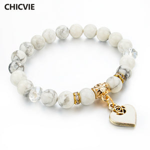 CHICVIE Heart Charm Bracelets Bangles White Natural Stone Bracelet For Women Pulseiras Boho Jewelry friendship Bangle SBR150344 - 64 Corp