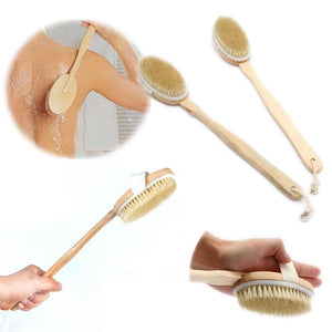 Natural Bristle Body Brush Long Handle Wooden Massage Brush Bath Body Scrubber Skin Cleaning Spa Shower Brush for Back - 64 Corp