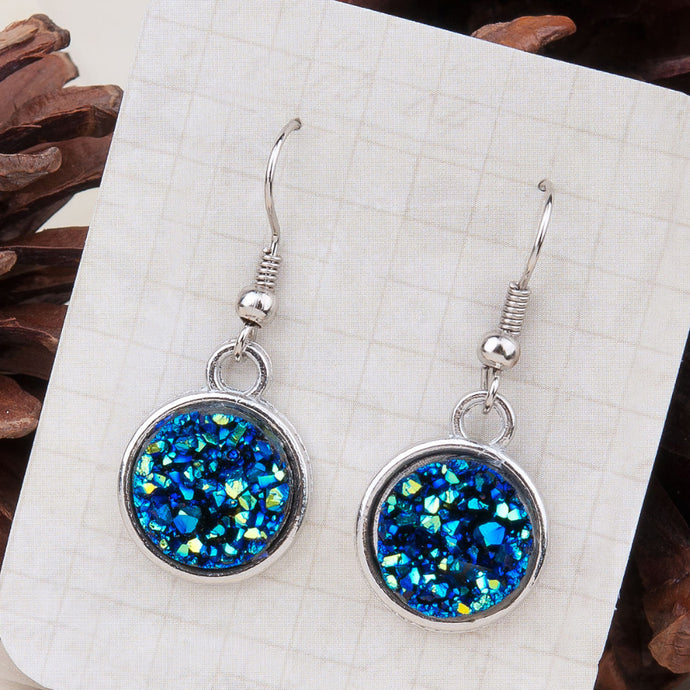 DoreenBeads Resin Drusy Drop Earrings Dull Silver Color AB Color Round Handmade Chic Earrings Jewelry for Women 34 x 15mm 1 Pair - 64 Corp