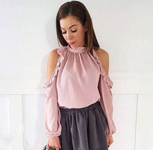 Fashion Women Casual Loose Chiffon Tops Blouses 2018 New Arrival spring summer Long Sleeves Strapless Burgundy Pink Shirt Blusas - 64 Corp