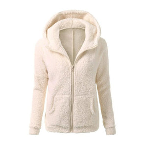 Women Solid Coloor Coat Thicken Soft Fleece Winter Autumn Warm Jacket Hooded Zipper Overcoat Female Fashion Casual Outwear - 64 Corp