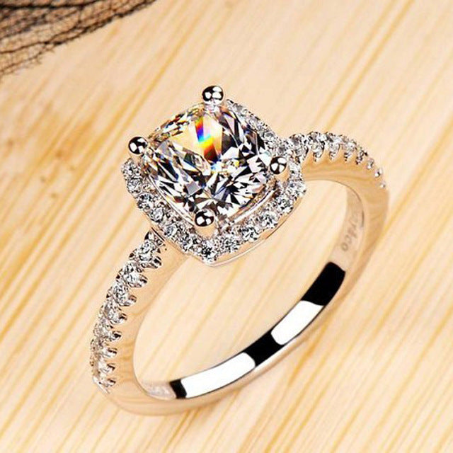 Luxurious 2 ct CZ Rings Female Ring Bijoux Newest White  4 Prong Zirconia Wedding Engagement Rings For Women - 64 Corp