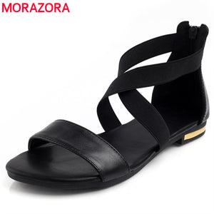 MORAZORA 2018 Genuine Leather Women Sandals Hot Sale Fashion Summer Sweet Women Flats Heel Sandals Ladies Shoes Black - 64 Corp