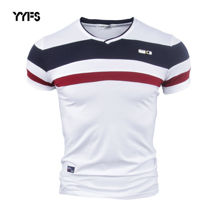 YYFS Men Short Sleeve T Shirts for Man 2018 New Summer 100% Pure Cotton Vintage Patchwork Tees V neck Cotton tshirt Homme M-4XL - 64 Corp