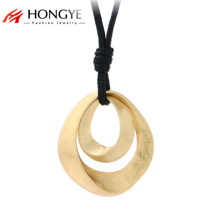 New Simple Luxury Jewelry Black Leather Long Necklace Women Alloy Wire Drawing Double Water Drop Pendant Necklace Friend Bijoux - 64 Corp