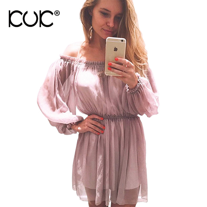 Kuk Off Shoulder Dress Chiffon Women Boho Clothing Hippie Chic Party Evening Vestidos Pink Dress Summer Beach Tunic Femme A346 - 64 Corp
