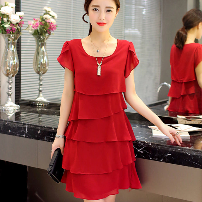 Summer Chiffon Dress The New Fashion Women Plus Size 5XL Loose Cascading Ruffle Red Dresses Causal Ladies Elegant Party Cocktail - 64 Corp