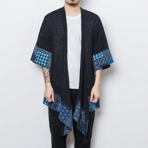 Male Fashion Casual Long Kimono Jacket Outerwear Overcoat Men Chinese Style Half Sleeve Trench Cardigan Coat