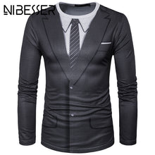 NIBESSER 2018 Spring Men's T shirts Casual fake 2 pieces 3d Printed Long Sleeve Male Slim Tee Tops Fashion Punk Rock Tee Shirts - 64 Corp