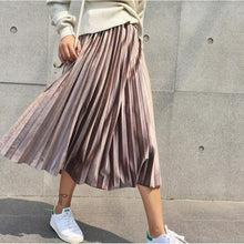 Spring 2018 Women Long Metallic Silver Maxi Pleated Skirt Midi Skirt High Waist Elascity Casual Party Skirt - 64 Corp