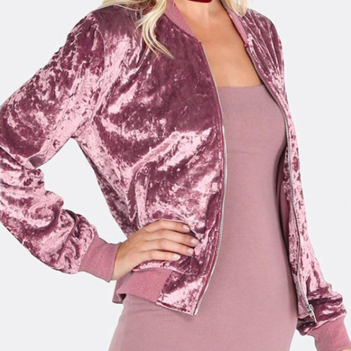 2018 Popular Pink Velvet Bomber Women Jacket Zip Front Crushed Baseball Style Jackets Preppy Casual Outwear Coat - 64 Corp
