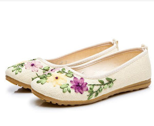 Vintage Embroidered Women Flats Flower Slip On Cotton Fabric Linen Comfortable Old Peking Ballerina Flat Shoes Sapato Feminino - 64 Corp