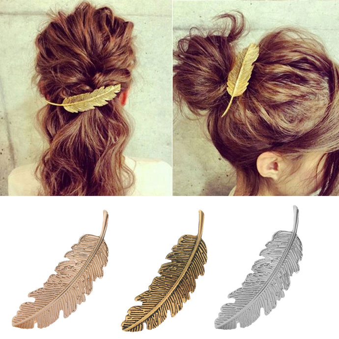 1/2Pcs Fashion Women Leaf Feather Hair Clip Hairpins Girls Headband Barrette Bobby Pin Festival Hair Accessories Gold Silver - 64 Corp