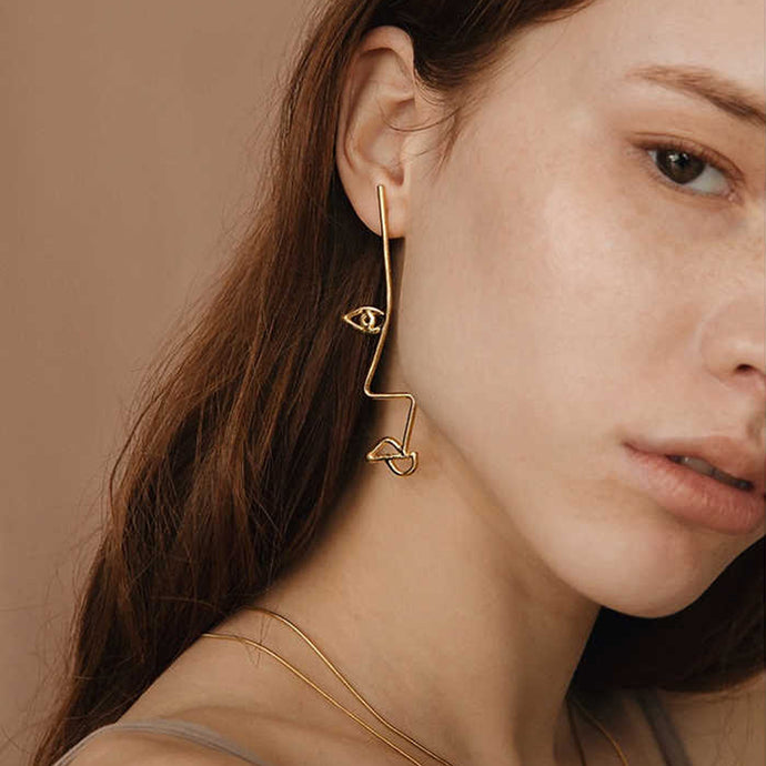 Asymmetrical Van Gogh Abstract Style Gold/Silver Face Stud Earrings For Women Chic Earrings boucles d'oreilles - 64 Corp