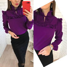 Women Fashion Long Sleeve Ruffles Loose Blouses Tops 2018 New lady Summer Casual Party Purple Navy blue Office Shirt blouse - 64 Corp