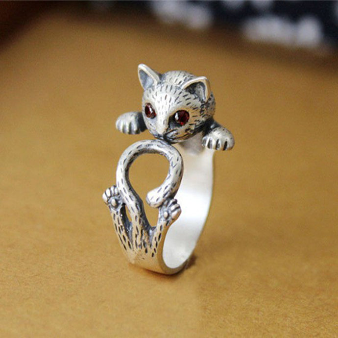 SMJEL Hippie Vintage Cat Kitty Ring Female Men Jewelry Chic Knuckle Animal Rings for Women anillos mujer Pet Lover Gift R337 - 64 Corp
