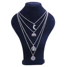 KMVEXO 2018 New Vintage Silver Metal OM Elephant Moon Pendant Choker Collar Necklace Women Boho Multilayers Chocker Necklaces - 64 Corp