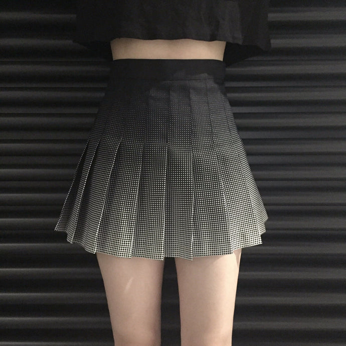 Harajuku Solar 2018 Women Autumn Summer Gradually Printed Plaid High Waist Vintage Skirts Black Preppy Style Pleated Skirts - 64 Corp