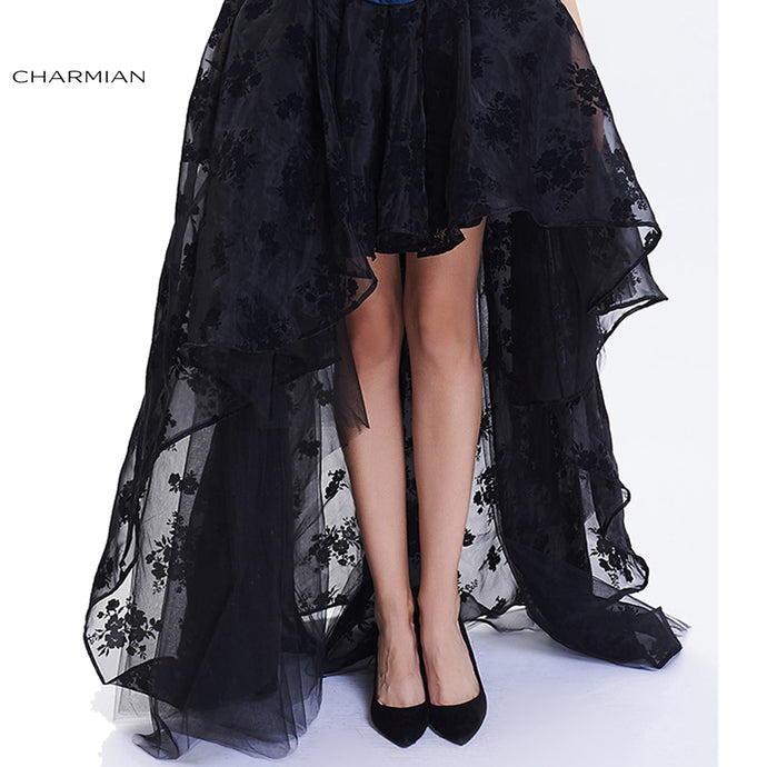 Charmian Women's Steampunk Gothic Vintage Skirt Floor Length Sexy Wedding Party High Low Black Floral Lace Skirt - 64 Corp