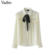 Vadim women sweet ruffled chiffon shirts bow tie neck transparent pleated long sleeve cute blouse casual chic tops blusas LT2453 - 64 Corp