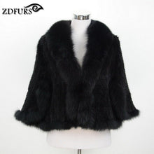 ZDFURS *New Genuine Knit Mink Fur Shawl Poncho With Fox Trimming Real mink fur jacket Fashion Women ZDKM-166001